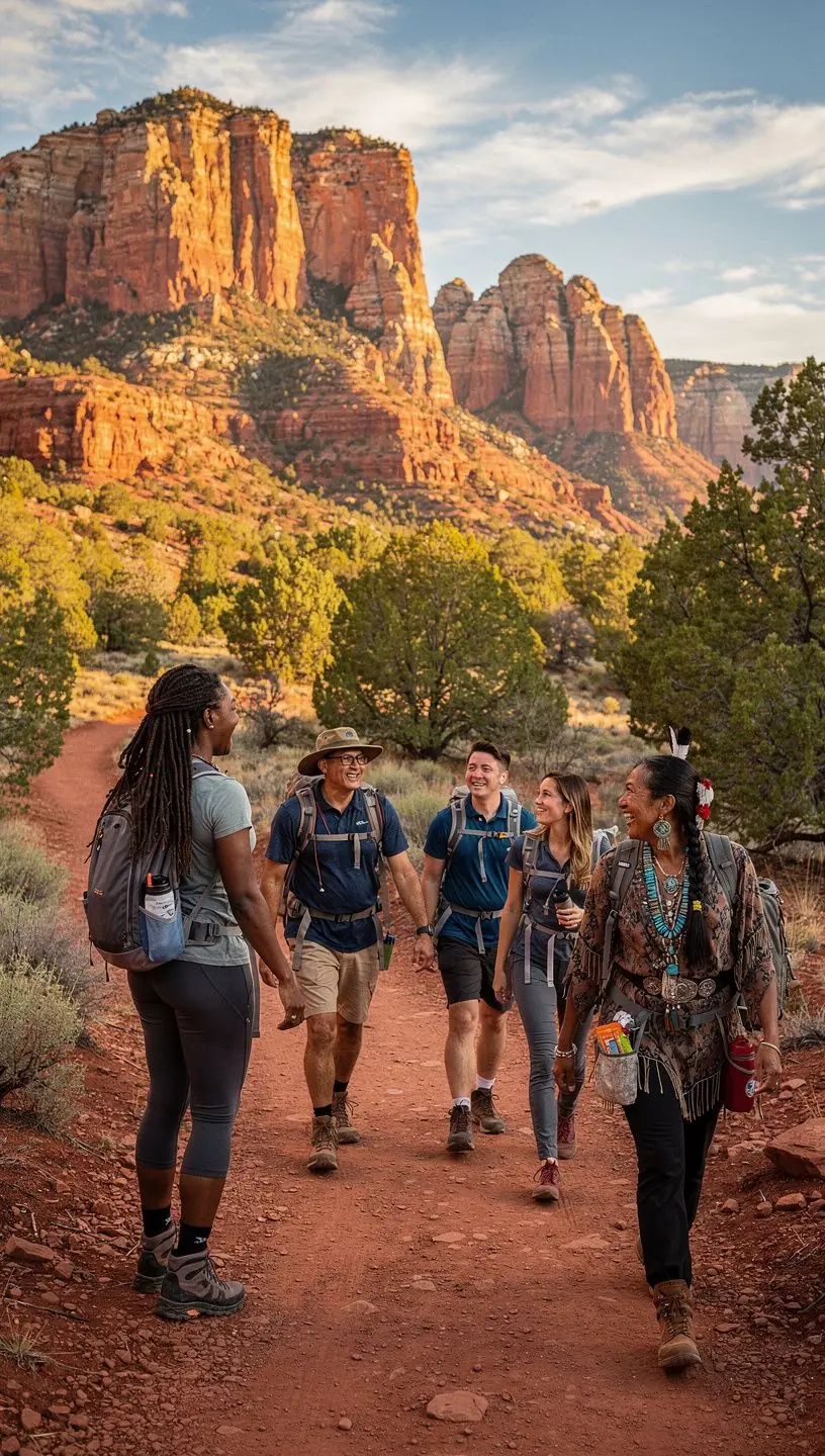 Пейзаж красных скал Седоны на фоне яркого заката.