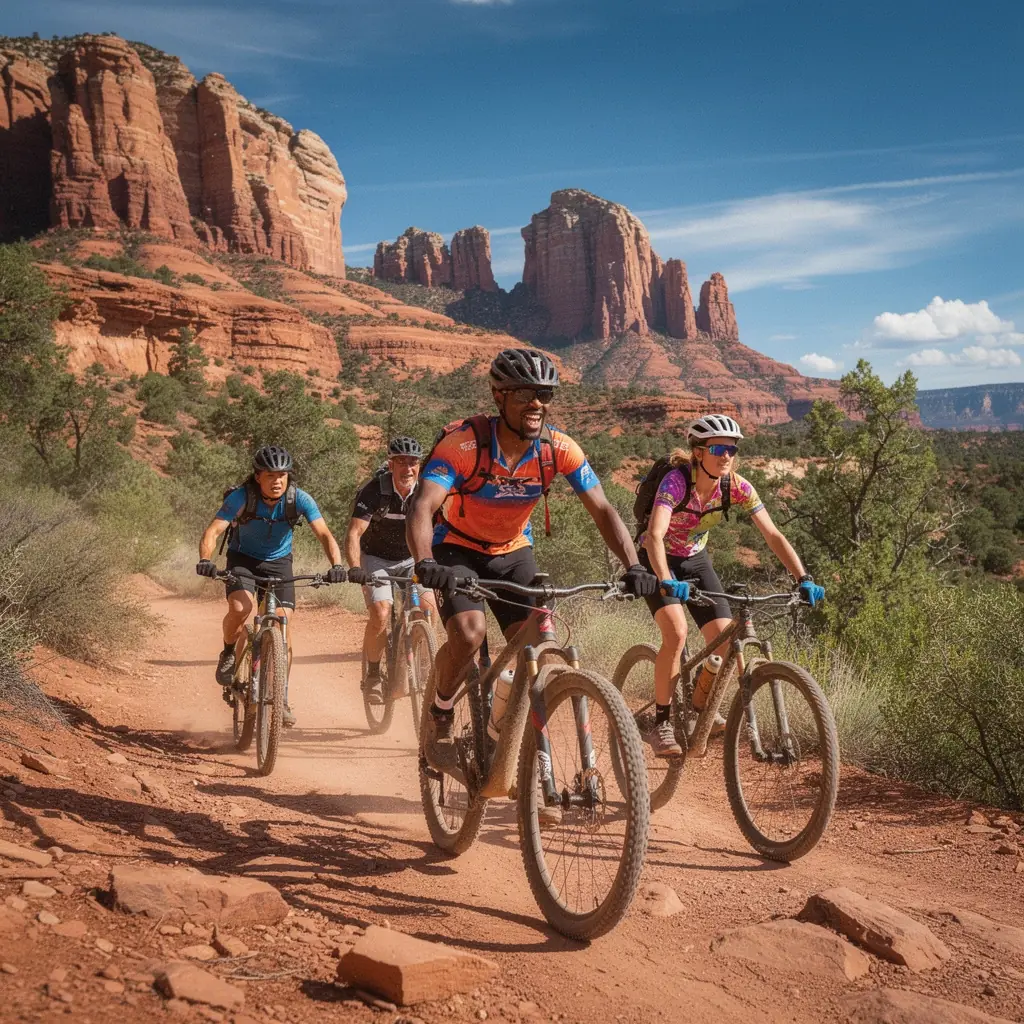 Пейзаж красных скал Седоны на фоне голубого неба.